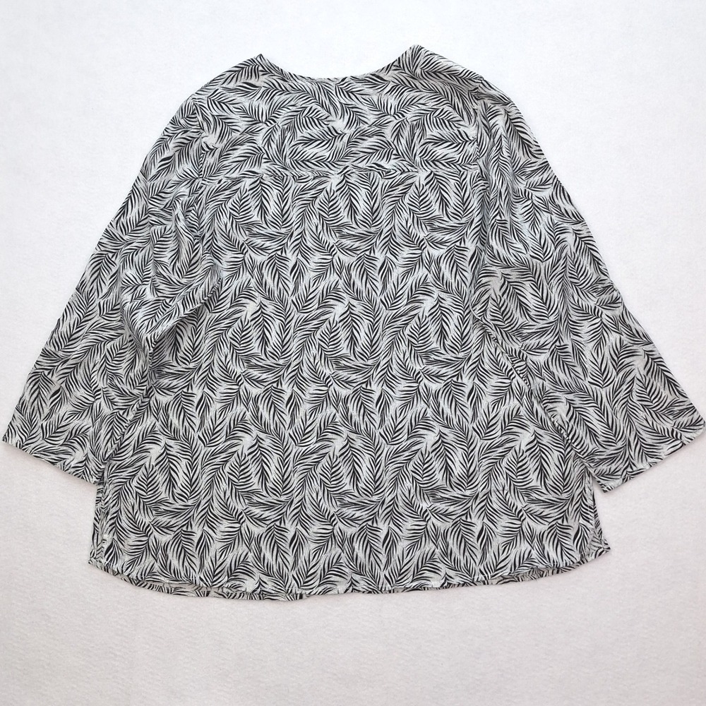Tahari Top Womens 2X Black Palm Leaf Botanical 100% Linen Tunic European Flax - Picture 2 of 8